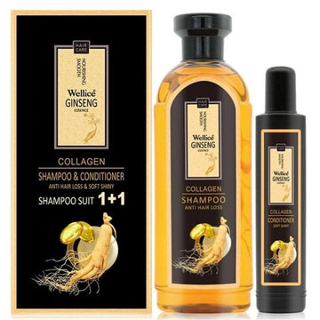 Wellice Ginseng Collagen Shampoo & Conditioner Set - Anti Hair Loss & Soft Shiny Formula