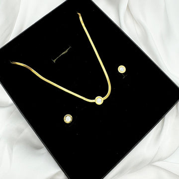 Gold-Tone Round Pendant Necklace and Earrings Set