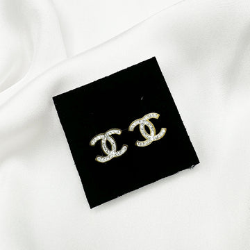 Chanel Silver CC Mini Crystal Stud Earrings