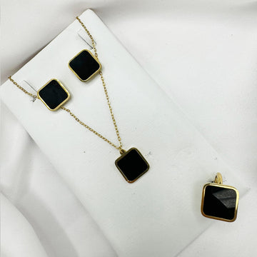 Black Square Resin Locket Set
