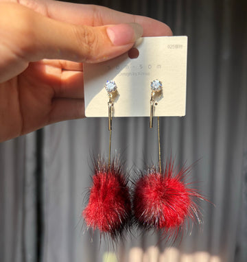 Red Pom Pendant Earrings