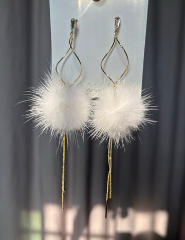 White Pom Chain Earrings – Contemporary Elegance