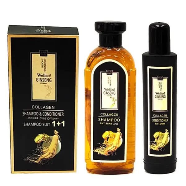 Wellice Ginseng Collagen Shampoo & Conditioner Set - Anti Hair Loss & Soft Shiny Formula