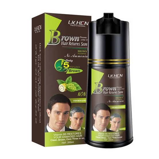 Lichen Brown Hair Color Shampoo – Ammonia-Free Instant Hair Color for Men & Women with Vitamin B5