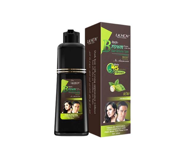 Lichen Brown Hair Color Shampoo – Ammonia-Free Instant Hair Color for Men & Women with Vitamin B5