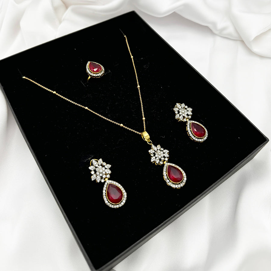 Red Ruby Drop Necklace Set